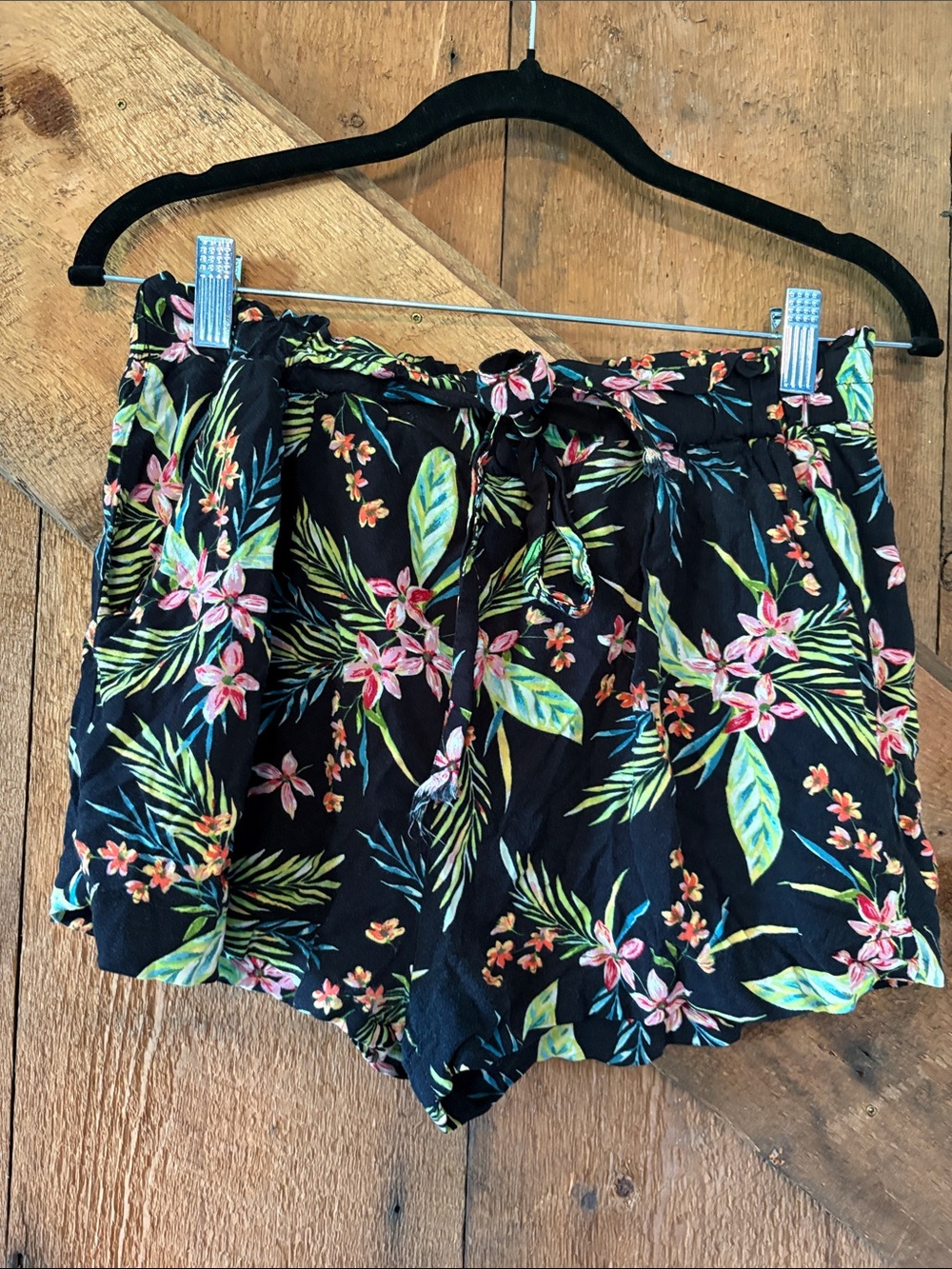 Ambiance Black Tropical Floral High-Waist Drawstring Shorts